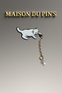 Pin's (Neu) Émaillée Chat Pêcheur Perles Fausses