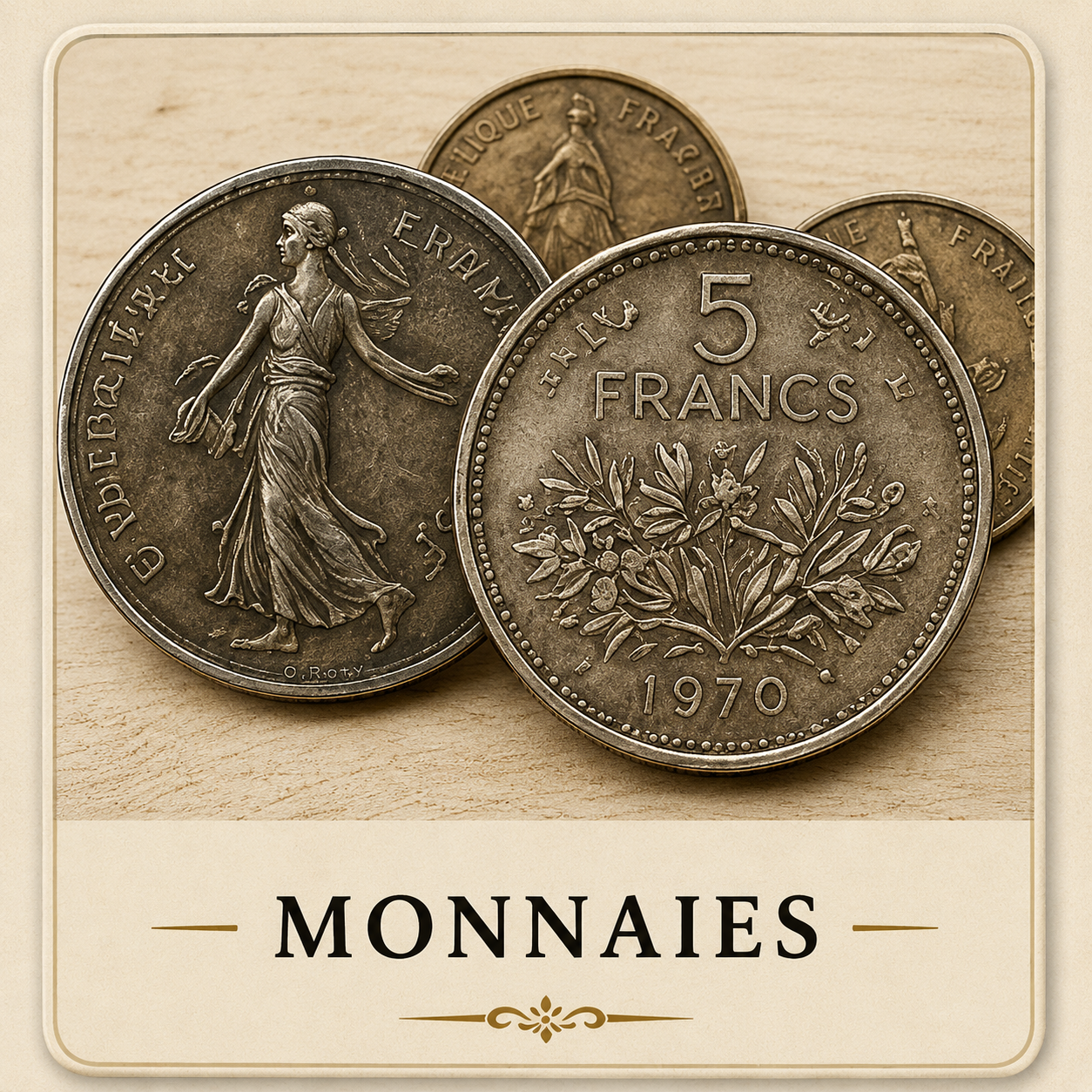 accueil-2-www.maisondupins.fr.jpg Collection de pièces de monnaie anciennes en argent et bronze, présentée sur la page Monnaies de Maison du Pin's